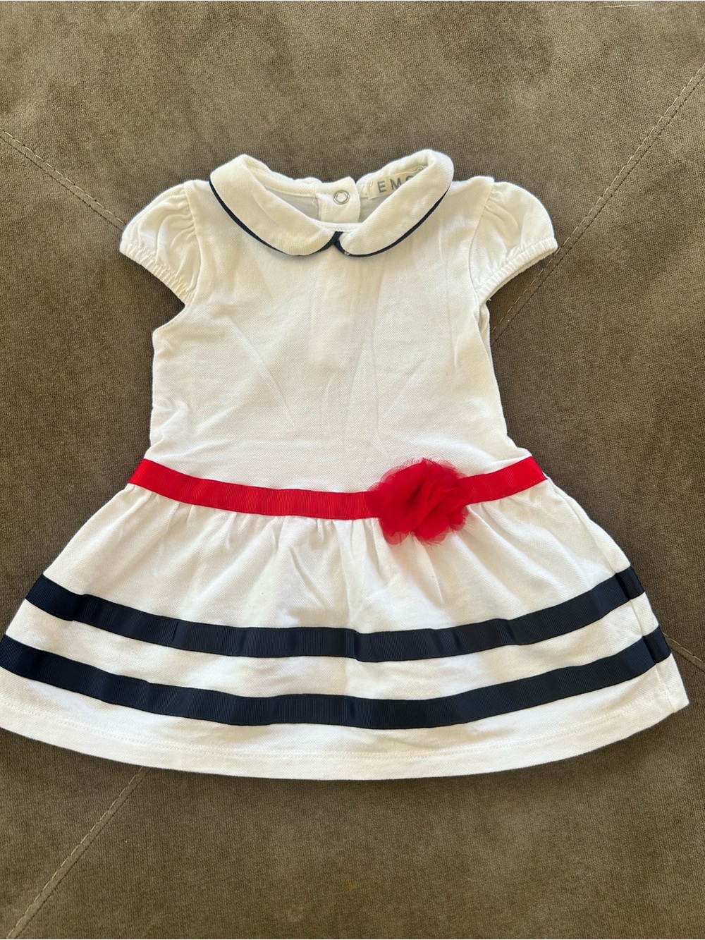 EMC White Nautical Stripe Kids Dress with Red Belt 6 months